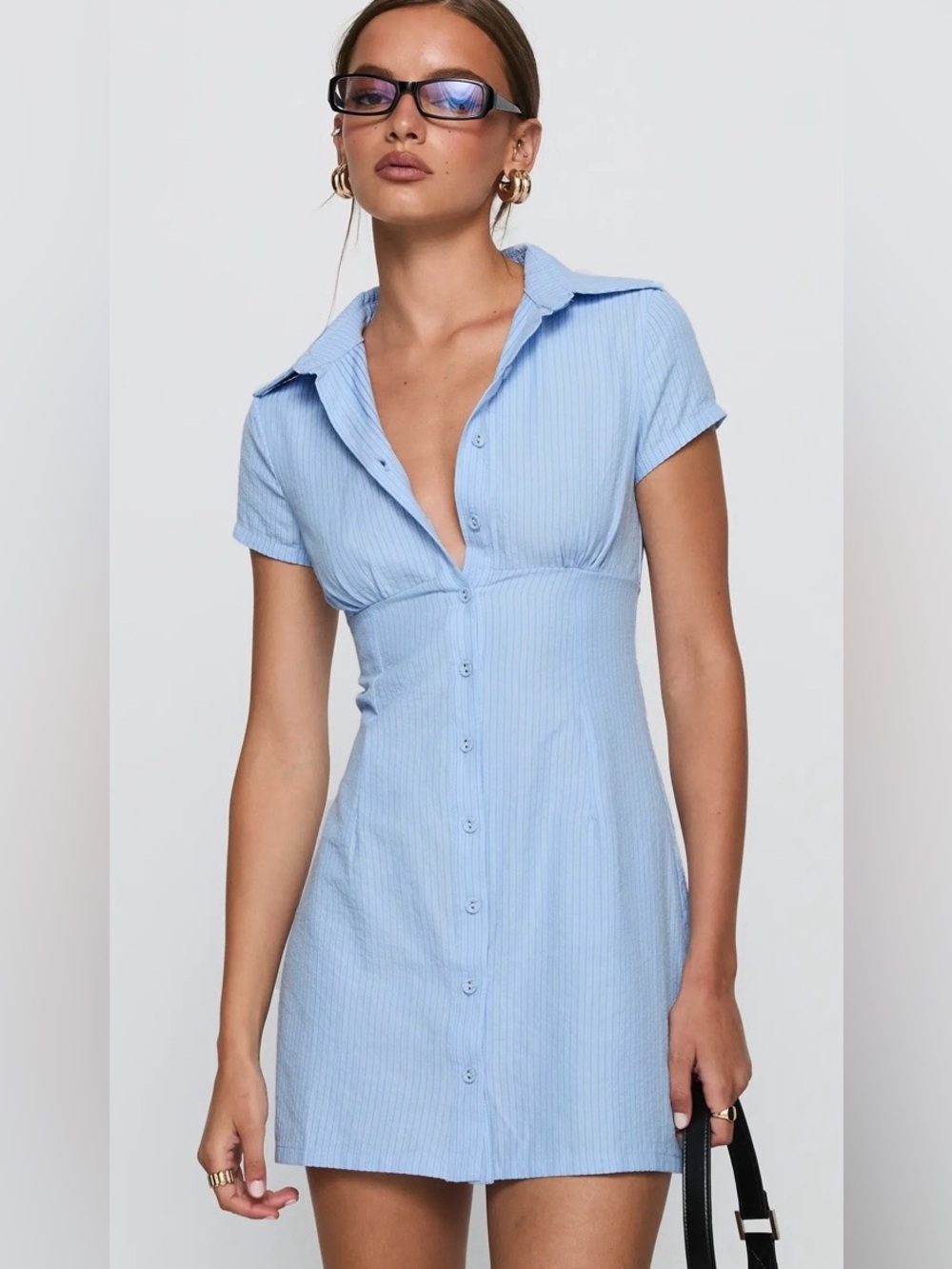 Princess Polly Sky Blue Ribbed Button Mini Dress size 2